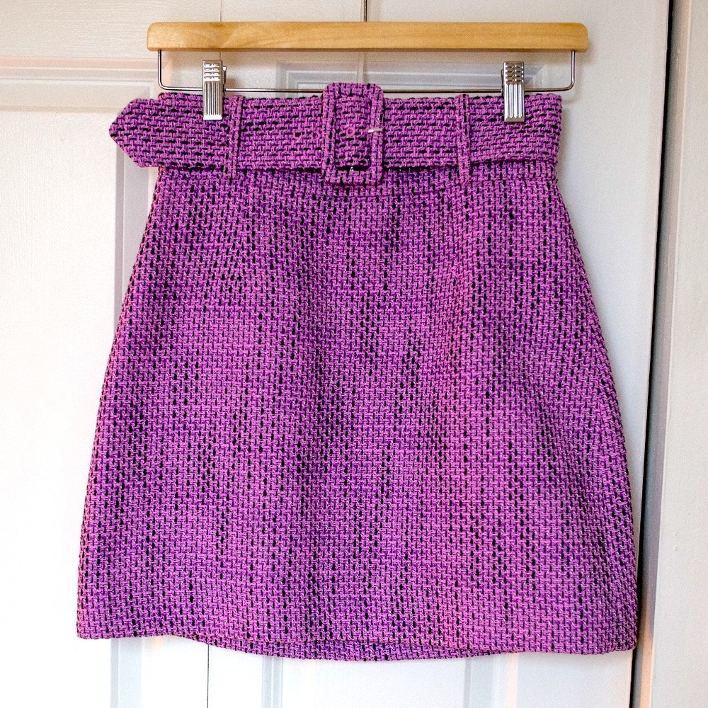 & Other Stories Belted Mini Tweed Skirt in Purple- Size 4